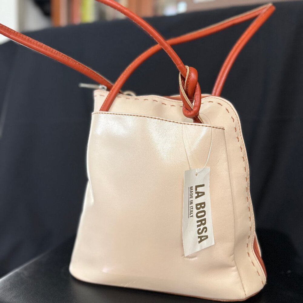 NWT: Borse en Pelle Italian Leather Backpack; convertible straps; cream leather